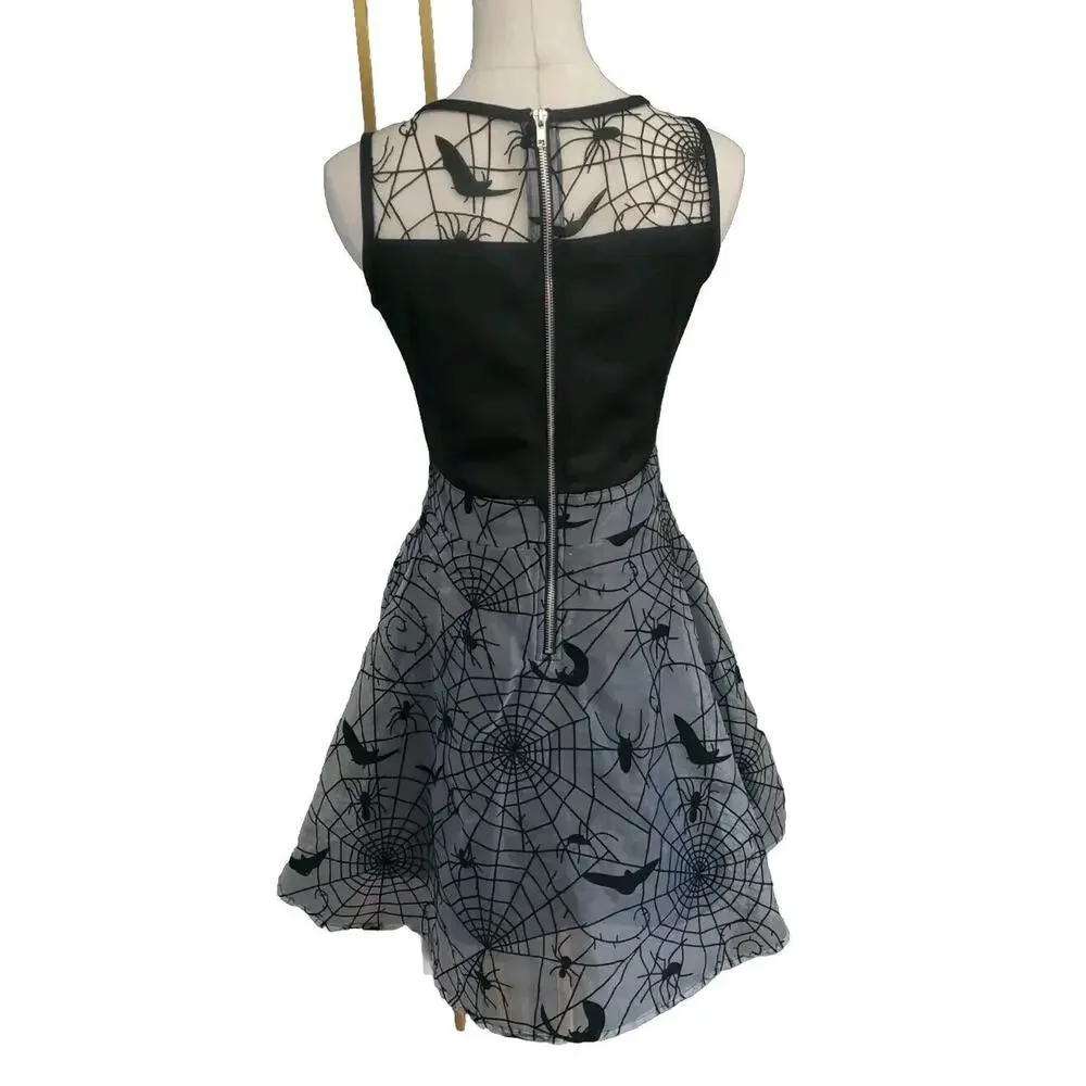 Spirit Black Spider Web & Bats Dress Large Witchy Halloween Party Cosplay